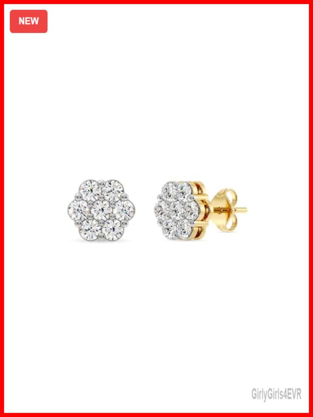 Lab-Grown Diamond Flower Earrings 925 Sterling Silver 14KT Yellow Gold Plated